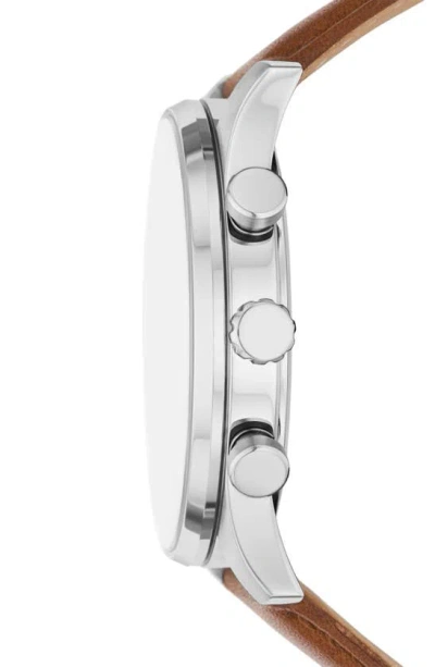 Fossil Sullivan Three-hand Quartz Faux Leather Strap Watch, 44mm In Silver