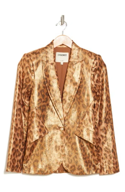 Shop L Agence Chamberlain Leopard Blazer In Gold Multi Foil Large Cheetah