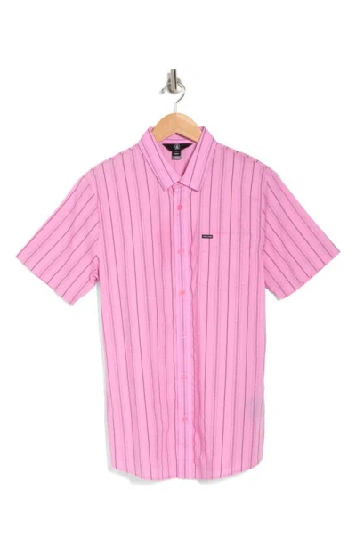 Shop Volcom Warbler Regular Fit Cotton Button-up Shirt In Prism Pink