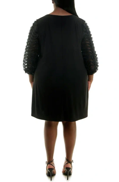 Nina Leonard Ruffle Three Quarter Sleeve Trapeze Dress In Black