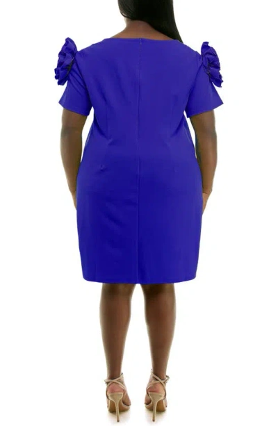 Nina Leonard Rosette Shift Dress In Bright Cobalt