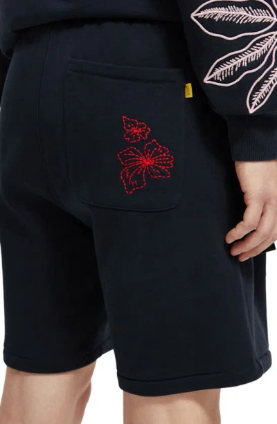 Shop Scotch & Soda Floral Embroidered Sweat Shorts In Night