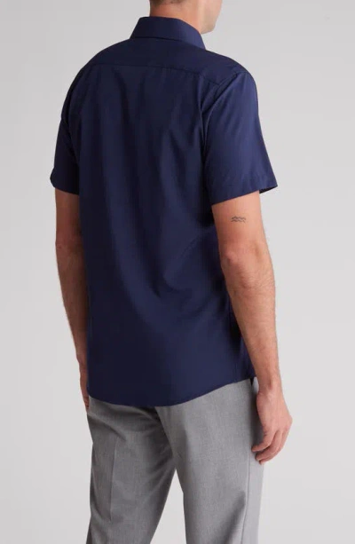 Tom Baine Slim Fit Performance Short Sleeve Button-up Shirt In Navy