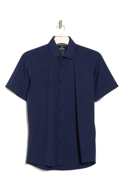 Tom Baine Slim Fit Performance Short Sleeve Button-up Shirt In Navy