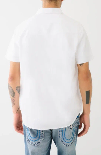 Shop True Religion Brand Jeans Short Sleeve Cotton Button-up Shirt In White