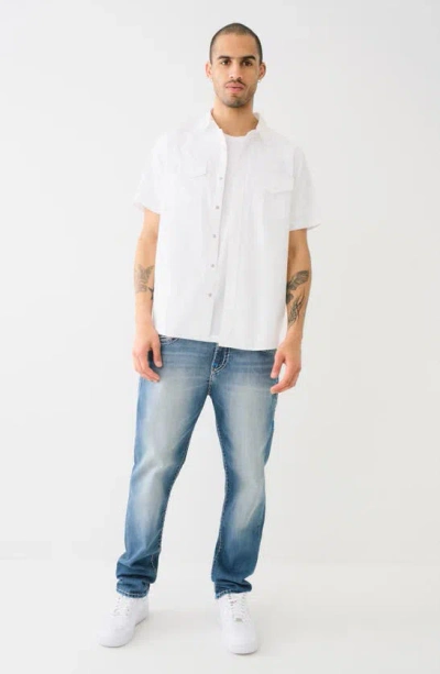 Shop True Religion Brand Jeans Short Sleeve Cotton Button-up Shirt In White