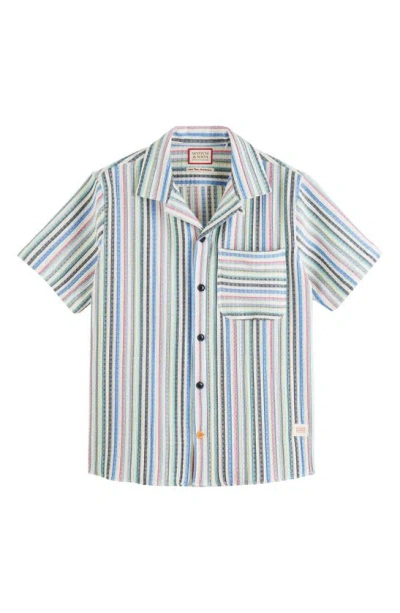 Shop Scotch & Soda Slim Fit Stripe Short Sleeve Cotton Button-up Shirt In 6540-stripe Blue Red Multi