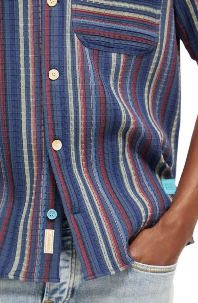 Shop Scotch & Soda Slim Fit Stripe Short Sleeve Cotton Button-up Shirt In 6541-blue Pink Multi Stripe