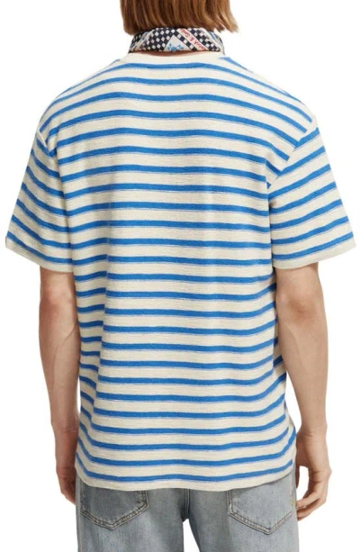 Shop Scotch & Soda Stripe Cotton T-shirt In 6552-ecru Blue Stripe
