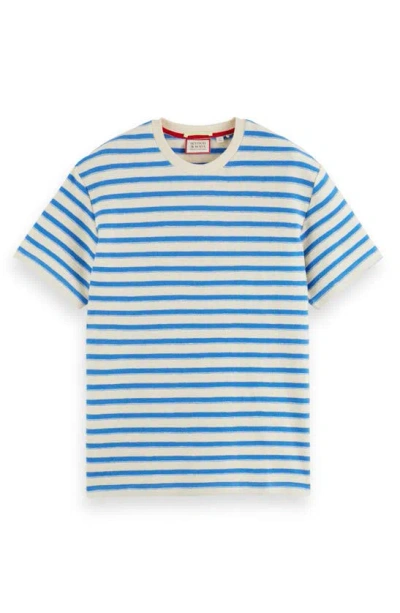 Shop Scotch & Soda Stripe Cotton T-shirt In 6552-ecru Blue Stripe