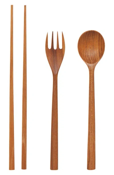 Shop Now Designs 3-piece Assorted Teakwood Cutlery Set In Brown