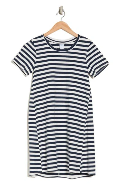 Shop Melrose And Market Stripe Swing T-shirt Dress In White- Navy Stripe