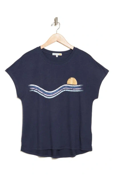 Shop C&c California Camille Dolman T-shirt In Mood Indigo Faded Sunstripe