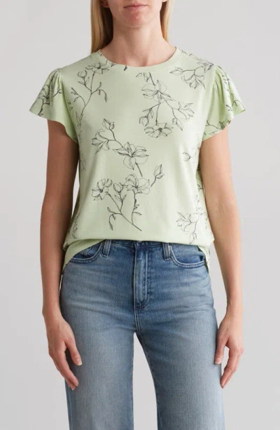 Shop C&c California Estelle Flutter Sleeve T-shirt In Bok Choy Outline Floral