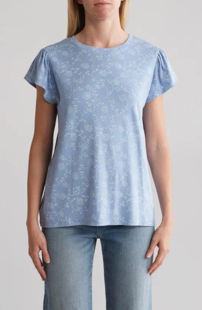 Shop C&c California C & C California Estelle Flutter Sleeve T-shirt In Forever Blue Sketched Floral