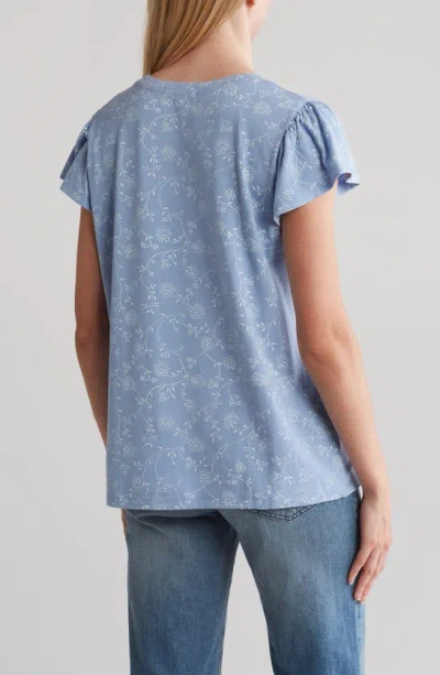 Shop C&c California Estelle Flutter Sleeve T-shirt In Forever Blue Sketched Floral