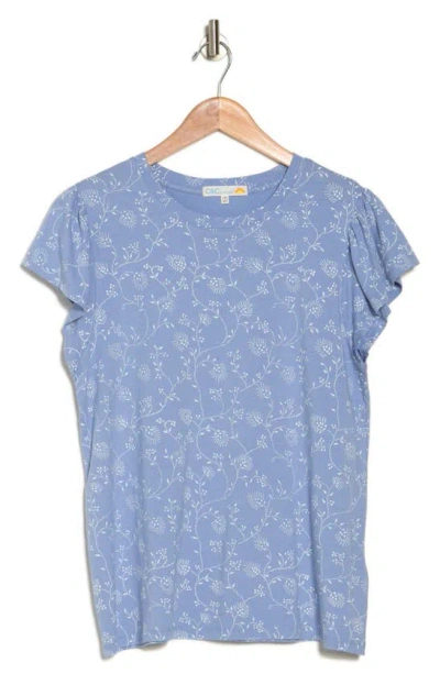 Shop C&c California C & C California Estelle Flutter Sleeve T-shirt In Forever Blue Sketched Floral