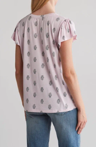 Shop C&c California Estelle Flutter Sleeve T-shirt In Light Lilac Woodblock Floral