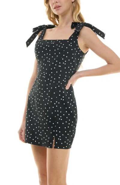 Shop Row A Dot Tie Strap Dress In Black White Dot