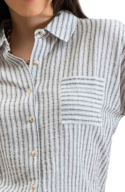 Shop Blu Pepper Short Sleeve Striped Button Front Shirt In Black