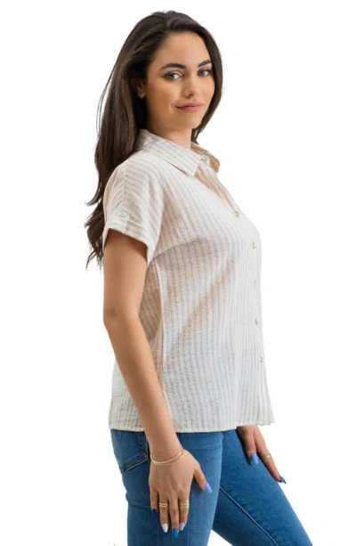 Shop Blu Pepper Short Sleeve Striped Button Front Shirt In Khaki