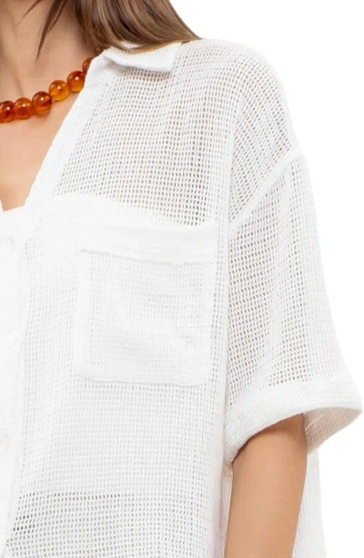 Shop Blu Pepper Mesh Knit Sheer Button Front Top In White