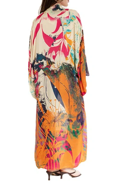 Saachi Abstract Floral Duster In Orange Multi