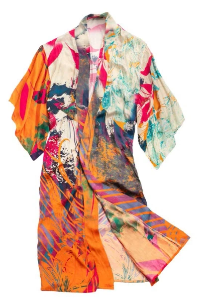 Saachi Abstract Floral Duster In Orange Multi