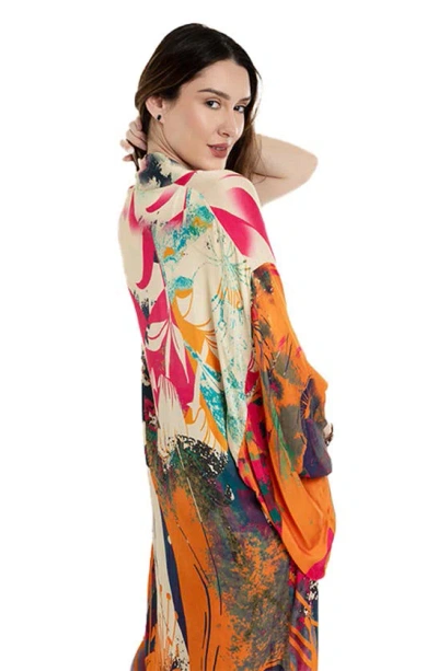 Saachi Abstract Floral Duster In Orange Multi