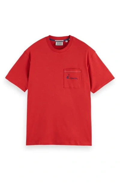 Shop Scotch & Soda Embroidered Pocket Relaxed Fit T-shirt In Medium Red