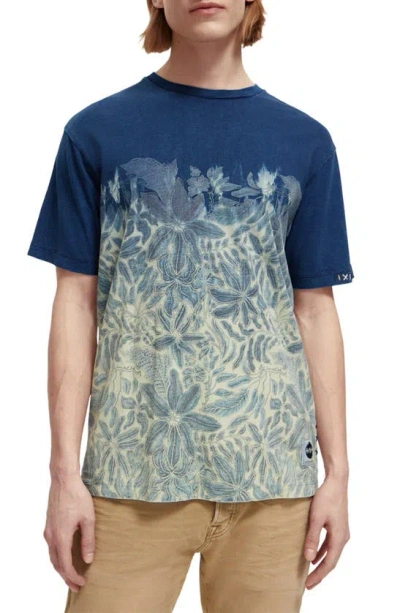 Shop Scotch & Soda Washed Indigo Degrade Cotton Graphic T-shirt In Navy