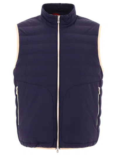 Shop Brunello Cucinelli Bonded Nylon Lightweight Down Vest In Blue