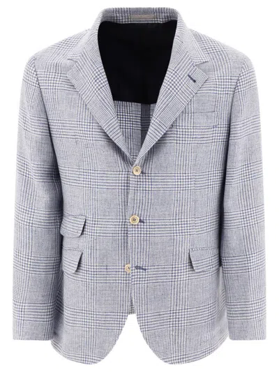 Shop Brunello Cucinelli Prince Of Wales Deconstructed Blazer In Blue