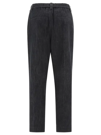 Shop Brunello Cucinelli Trousers With Shiny Loop Details In Black