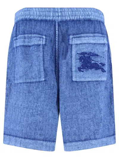 Shop Burberry Linen Shorts With Drawstrings In Blue