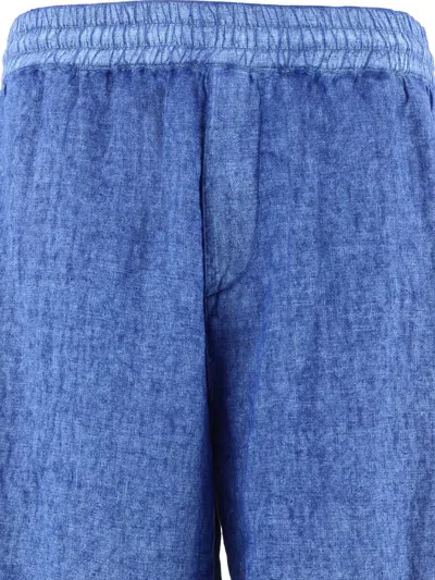 Shop Burberry Linen Shorts With Drawstrings In Blue
