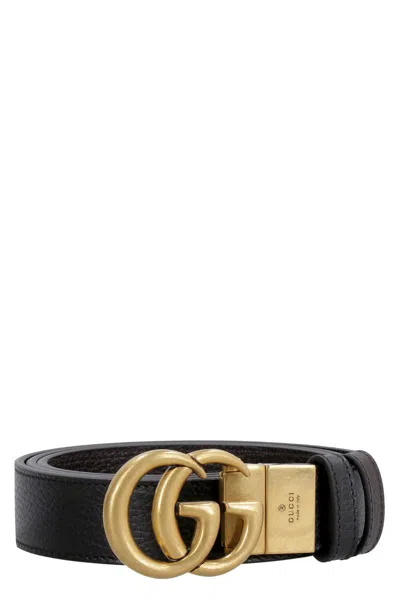 Shop Gucci Reversible Leather Belt In Black