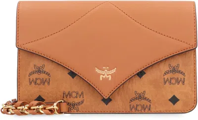 Shop Mcm Diamond Visetos Shoulder Bag In Saddle Brown