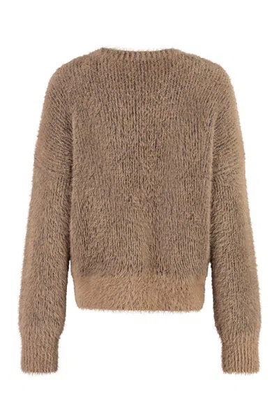 Shop Stella Mccartney Fluffy Long Sleeve Crew-neck Sweater In Camel