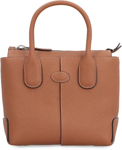 Shop Tod's Di Smooth Leather Tote Bag In Saddle Brown