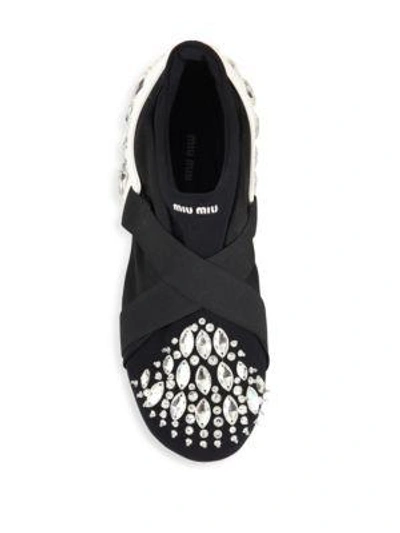 Shop Miu Miu Swarovski Crystal Cap Toe Sneakers In Black