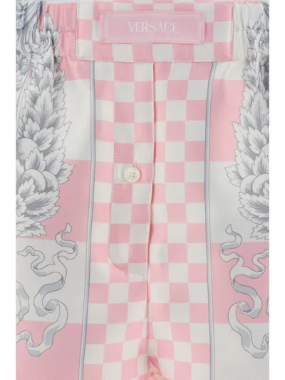 Shop Versace Bermuda Shorts In Pastel Pink+white+silver