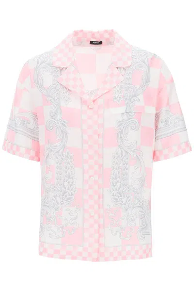 Shop Versace Printed Silk Bowling Shirt In Eight In Pink