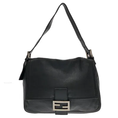Shop Fendi Mamma Baguette Black Leather Shoulder Bag ()