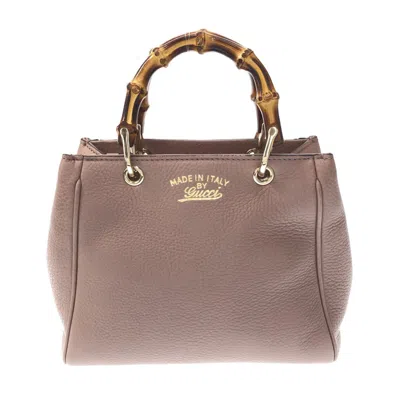 Shop Gucci Bamboo Beige Leather Tote Bag ()