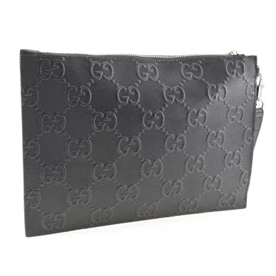 Shop Gucci Gg Embossé Black Leather Clutch Bag ()