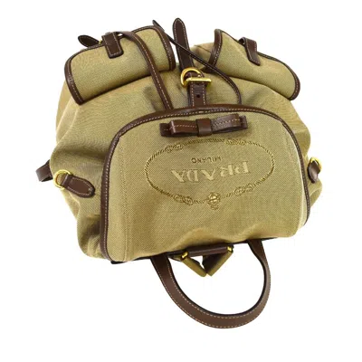 Shop Prada Logo Jacquard Brown Canvas Backpack Bag ()