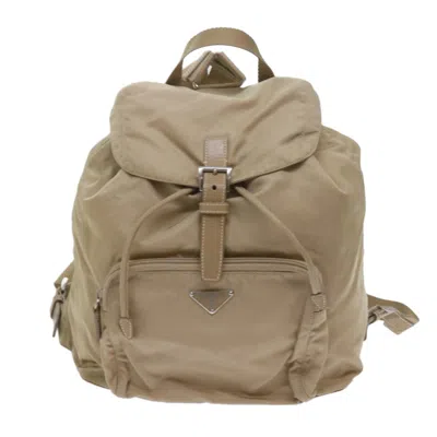 Shop Prada Tessuto Beige Synthetic Backpack Bag ()