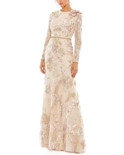 Shop Mac Duggal Floral Embroidered Lace Trumpet Gown In Gold