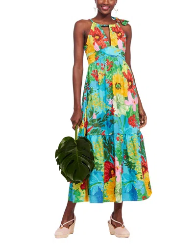 Shop Eva Franco One-shoulder Tie Maxi Floral Dress In Multi